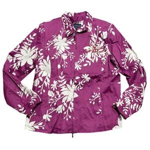 Susan Graver Style Jacket Womens M Purple Floral Beaded Long Sleeve Zip NEW